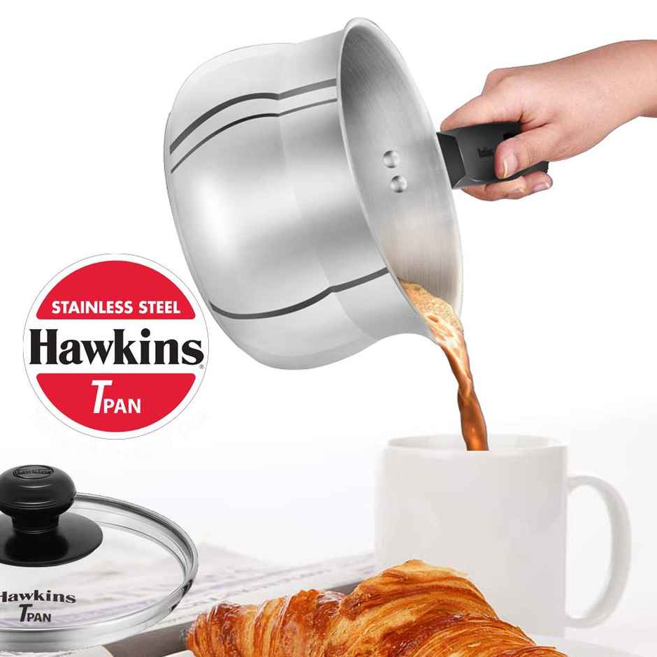 Hawkins 1.5 Litre Stainless Steel Tea Pan With Glass Lid, Induction Sauce Pan, Silver (Sst15G)