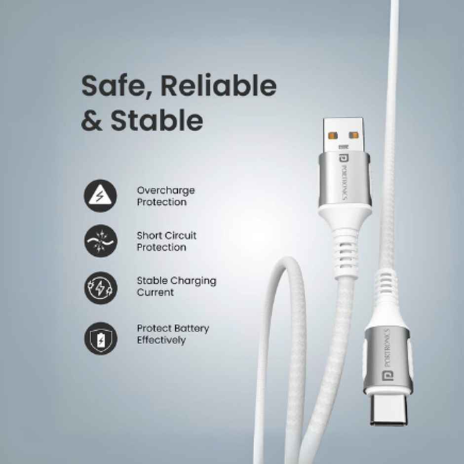 Portronics 1.5 m USB A to Type C Cable | White