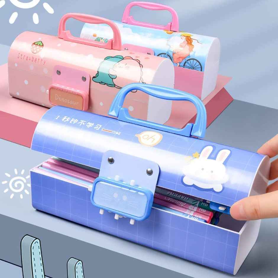 Toyshine Pencil Box with Code Lock Pen Case | Large Capacity | Multi-layer | Dino Multicolor