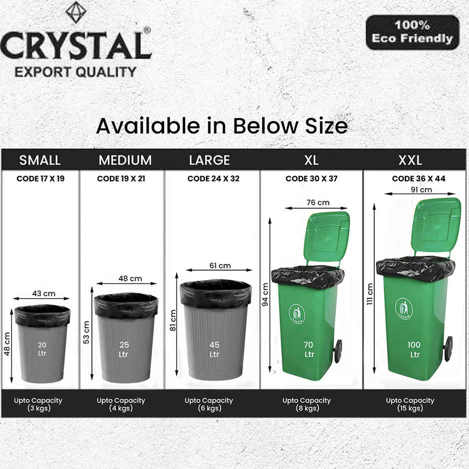 Crystal Small Black Garbage Bag Roll 17X19 Combo of 2