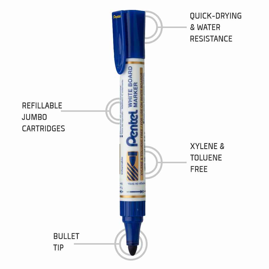 Pentel MW45 White Board Marker Bullet Tip Single Blue Ink