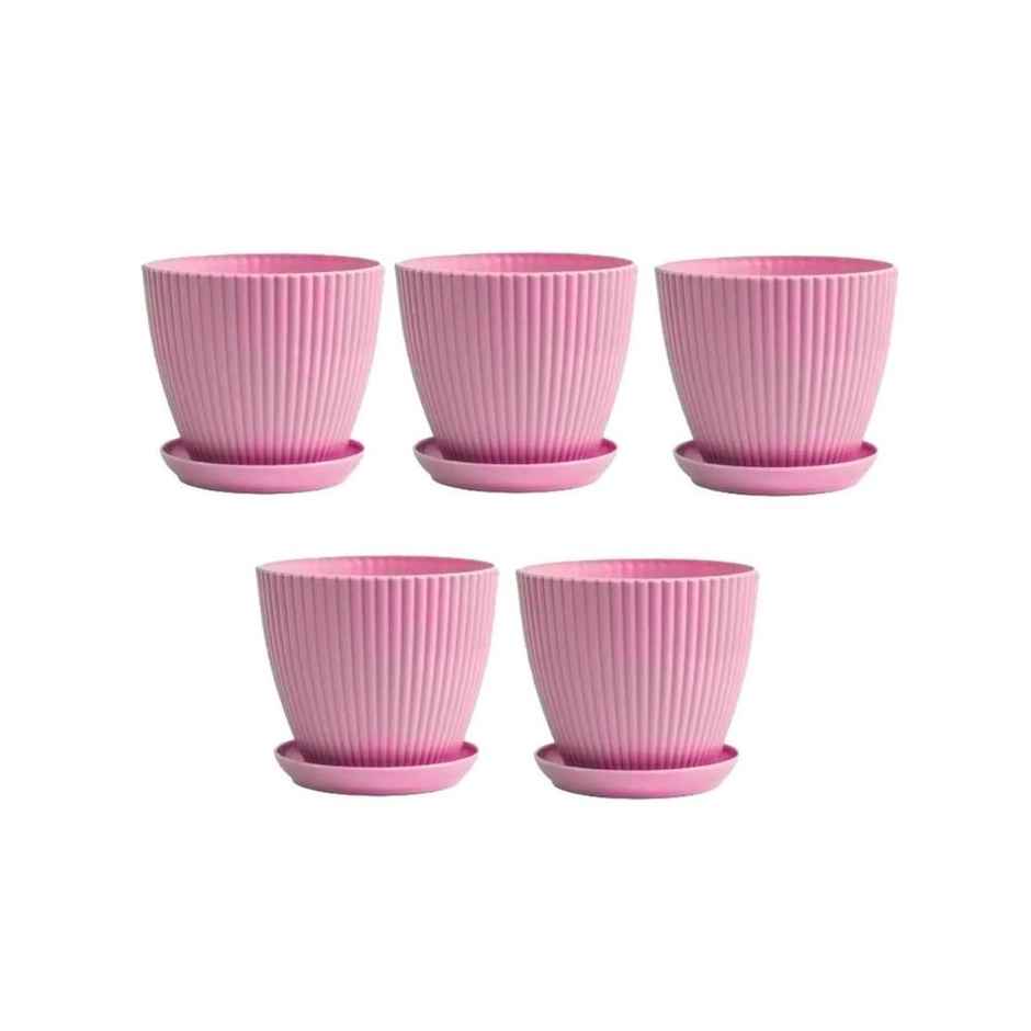 Nayra Plant Pots with Saucer Plastic Pink Color | Set of 5