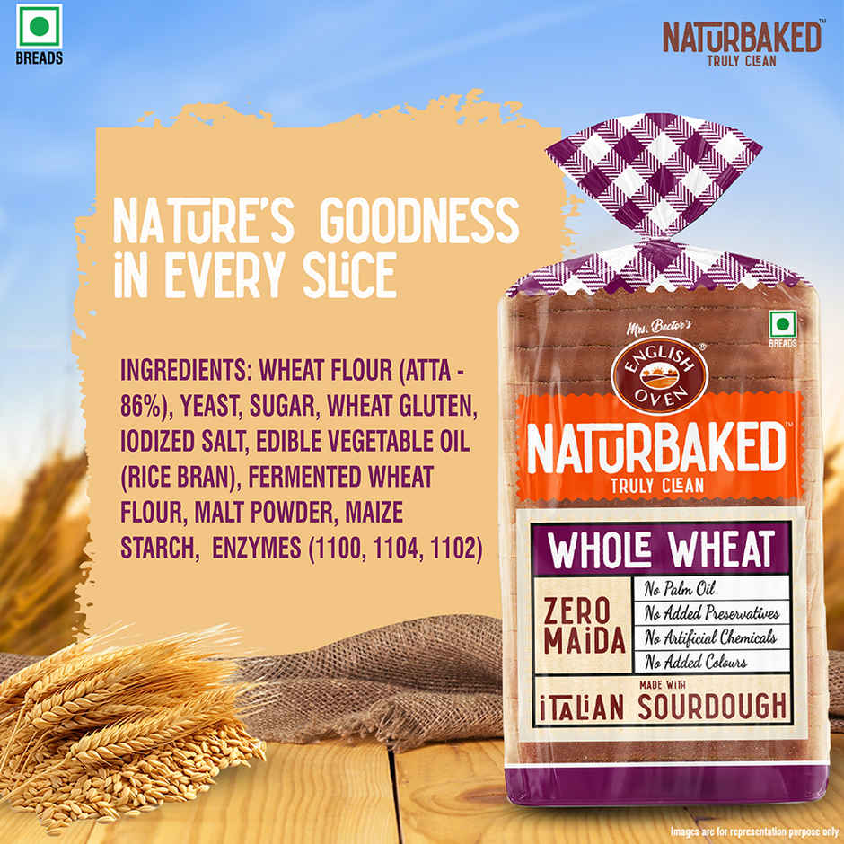 Naturbaked Zero Maida Whole Wheat Bread | No Added Preservatives | Clean Label