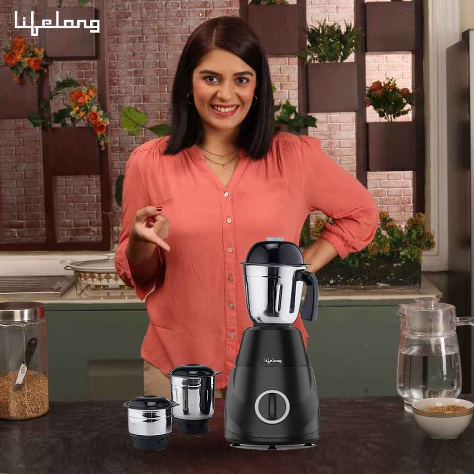 Lifelong LLMG300 Power Pro LX  Mixer Grinder, 500-Watt, with 3 Jars (Liquidizing, Grinding and Chutney Jar) Stainless Steel blades,(Black)