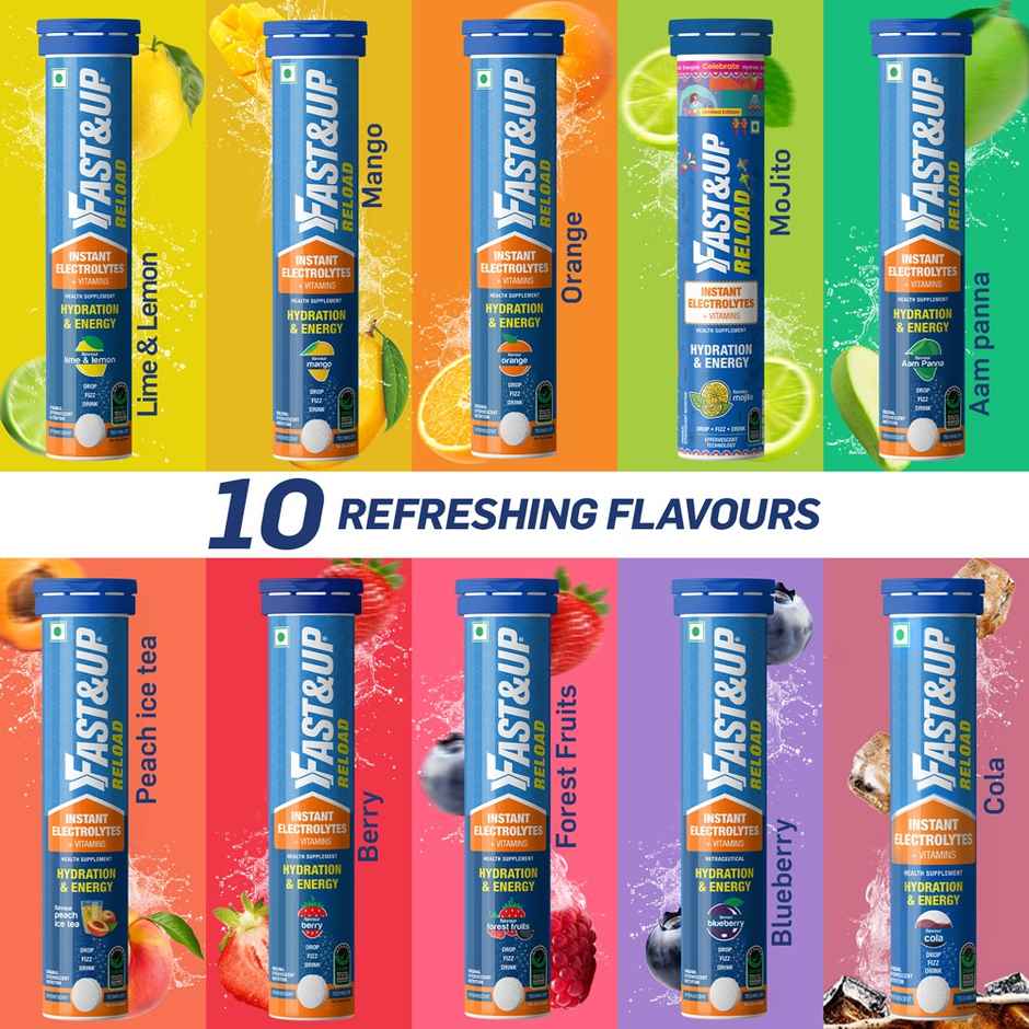 Fast&Up Reload Berry Instant Energy Drink 5 Essential Electrolytes(20pc) & Fast&Up Reload Lime & Lemon Instant Energy Drink 5 Essential Electrolytes(20pc) Combo