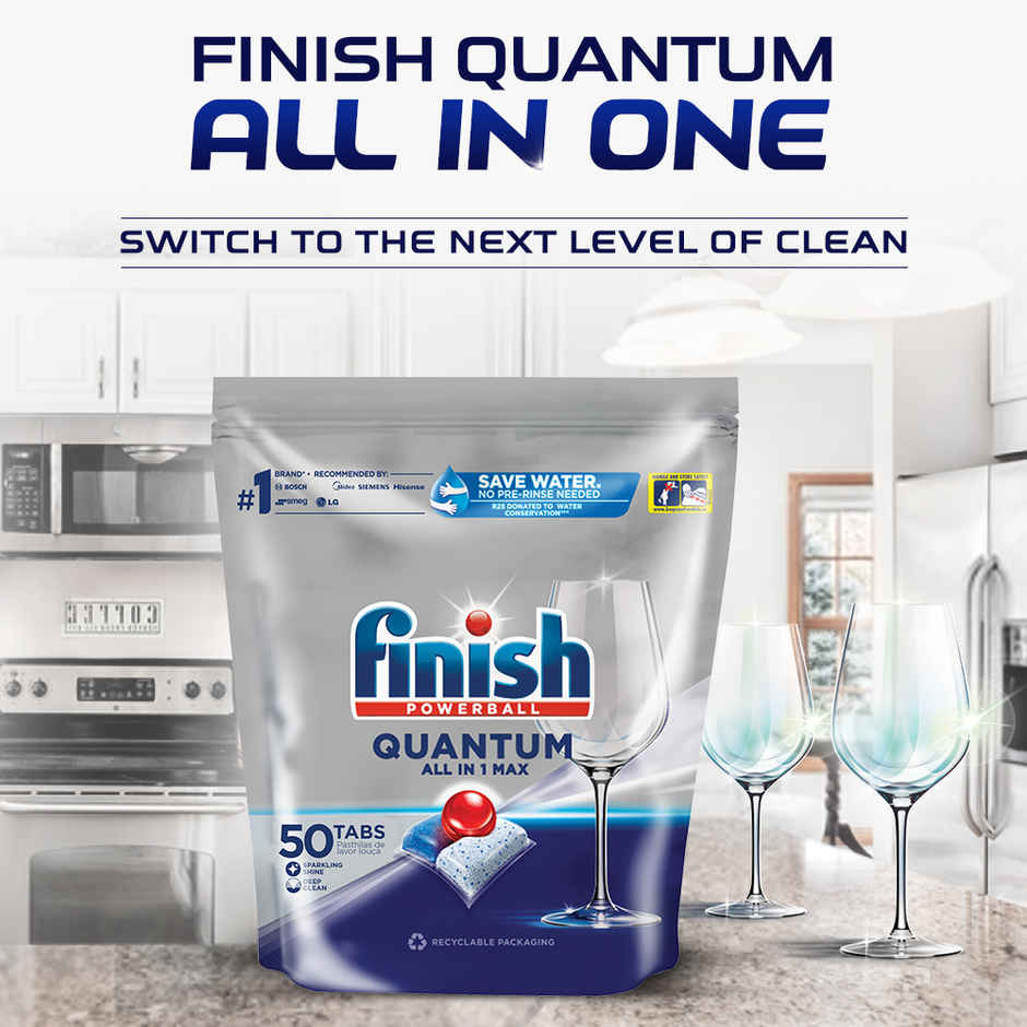 Finish Quantum Dishwasher Tablets (50pc) & Finish Dishwasher Rinse Aid Liquid (400ml) Combo
