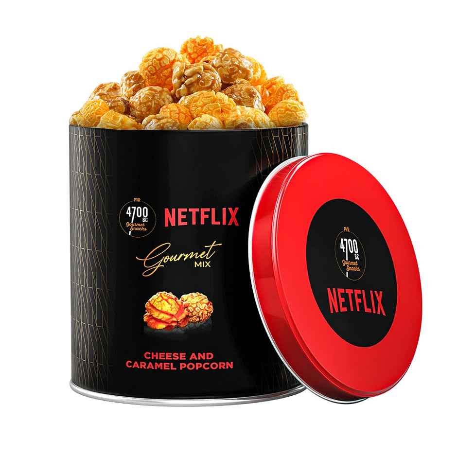 4700BC X Netflix Gourmet Cheese And Caramel Popcorn Small Tin Combo