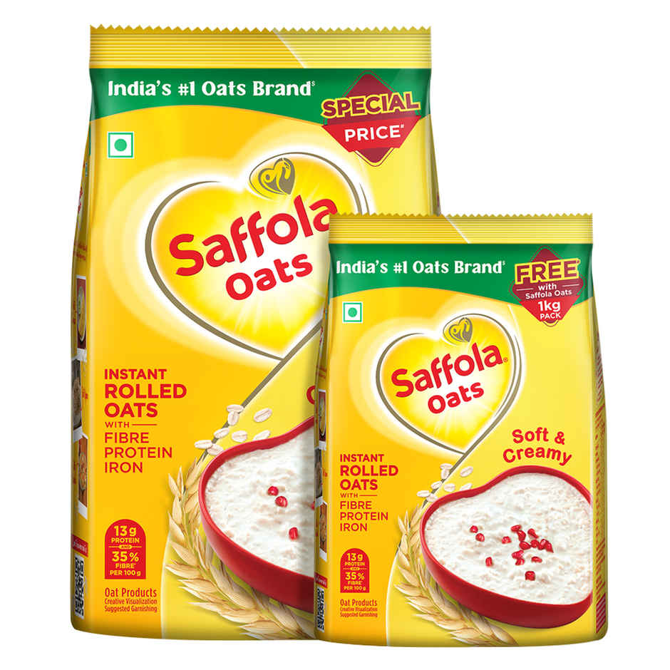 Saffola Oats, Instant Rolled Oats, Soft & Creamy Oats, Power of Protein, Iron & Fibre
