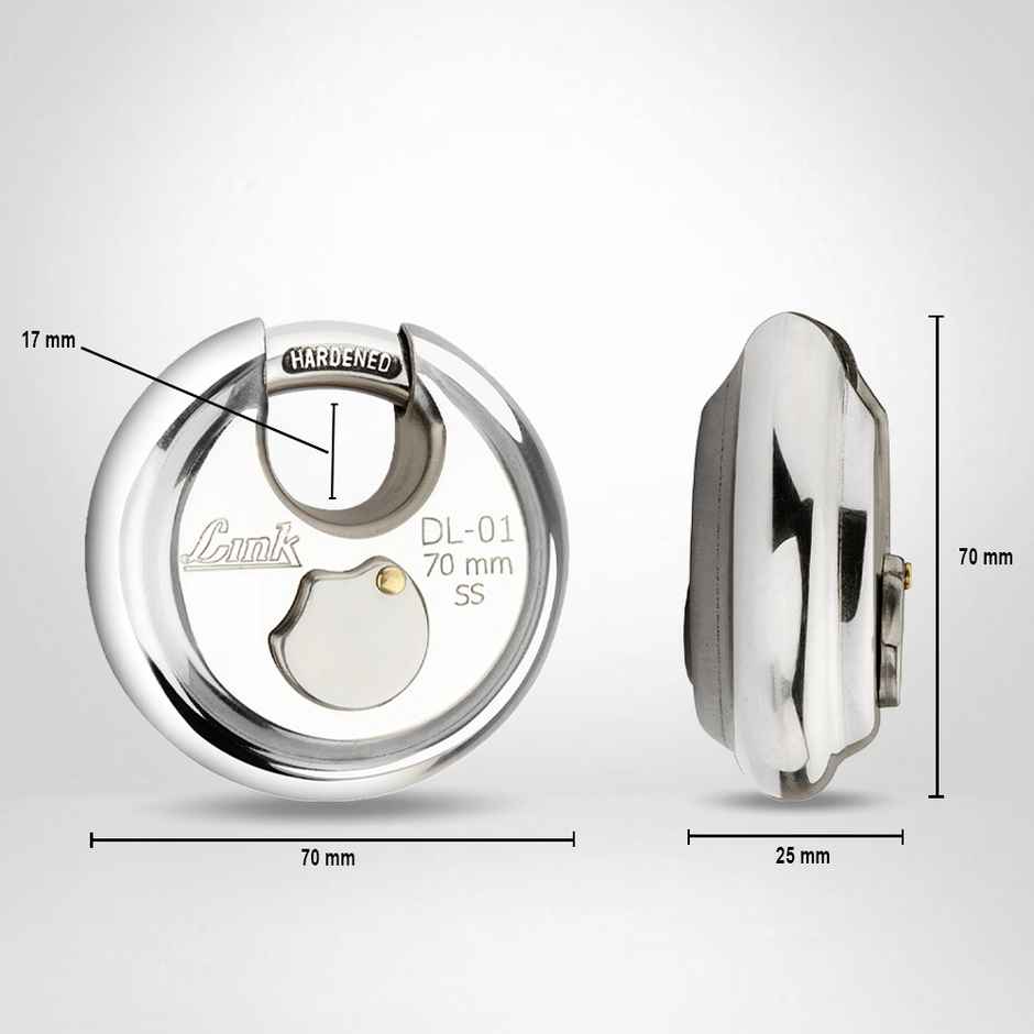 Link Stainless Steel Disc Lock DL-01 70mm with Hardened Shackle & 3 Nickel Silver Keys