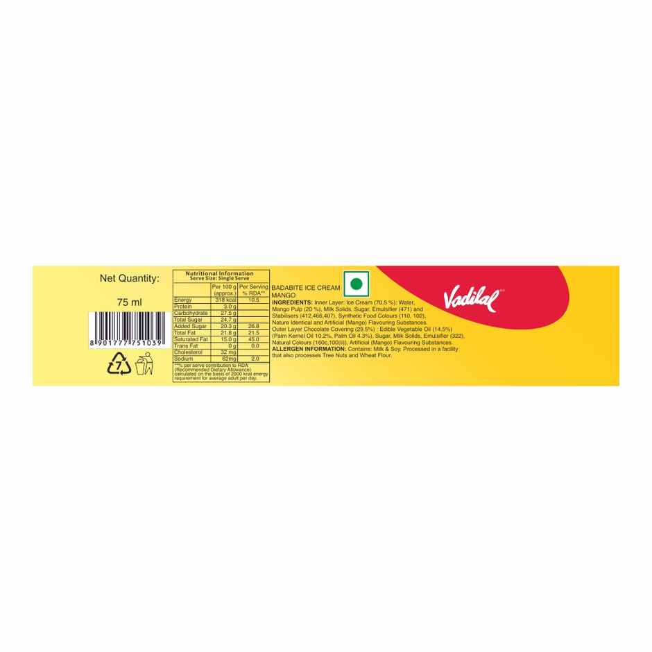 Vadilal Mango Badabite Ice Cream Stick