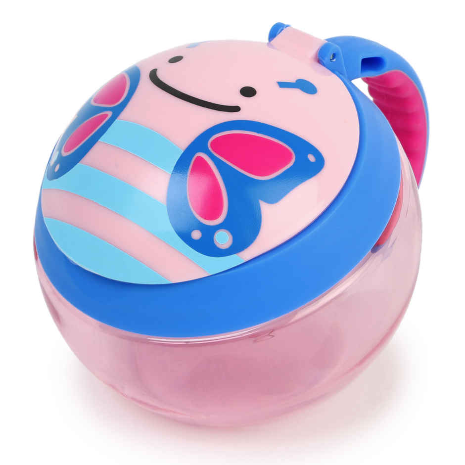 Skip Hop Zoo Snack Cup, Spill-Proof Toddler Snack Container Snap Lid, No-Mess,18- 36 M,Butterfly