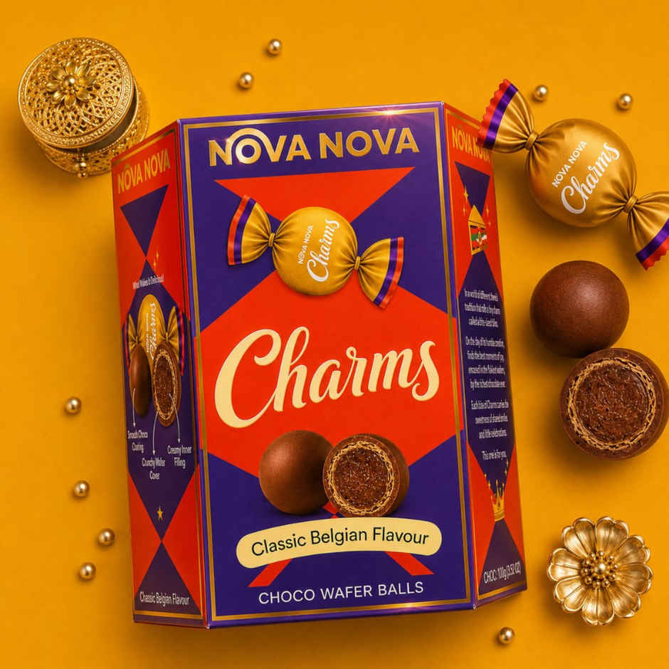 Nova Nova Charms Rakhi Gift Pack | Luxurious Belgian Chocolate Indulgence | Pack Of 8 Wafer Balls 