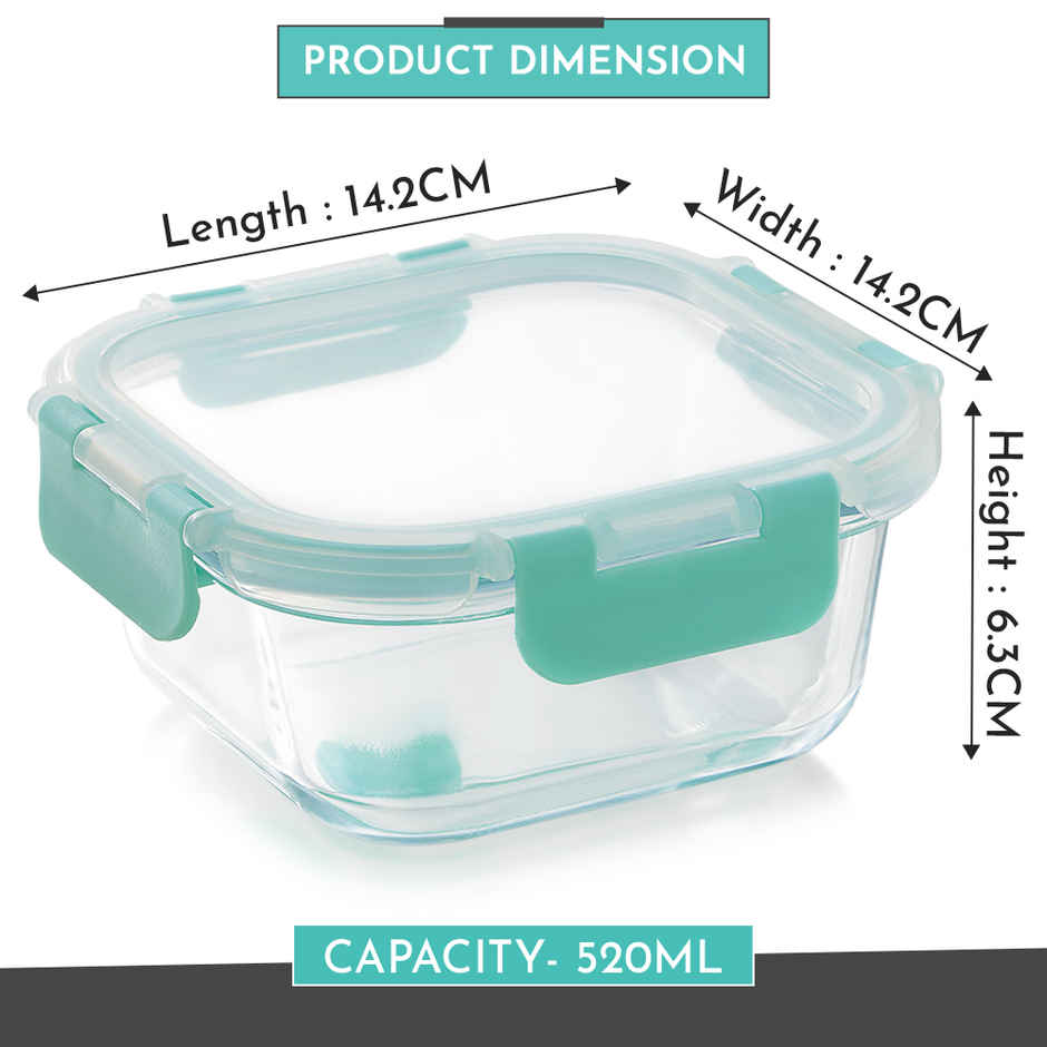 Magnus Glock 520 ml Square Green Borosilicate Glass Container With Detachable Lock