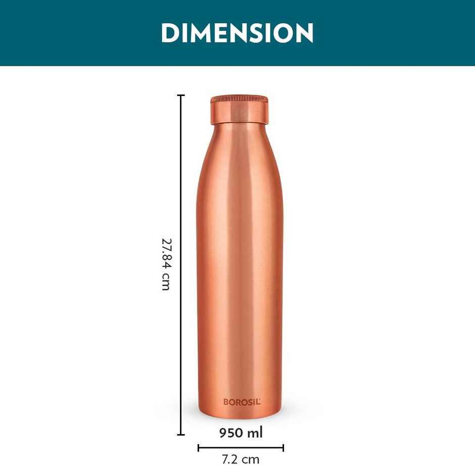 Borosil Copper Pro Water Bottle 100% Copper Leak | Proof For Everyday Use | Copper | 950 ml