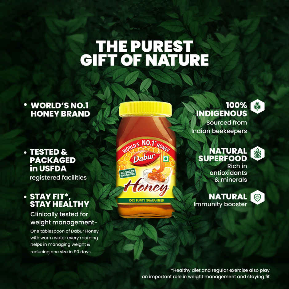 Dabur Honey - 100% Pure, World's No.1 Honey Brand (No Sugar Adulteration)