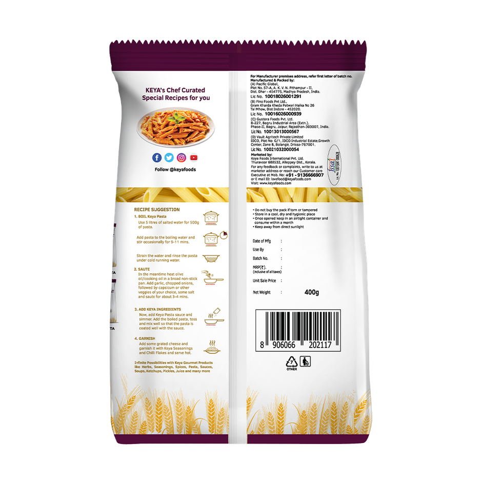 Keya Penne Pasta|Durum Wheat|No Maida