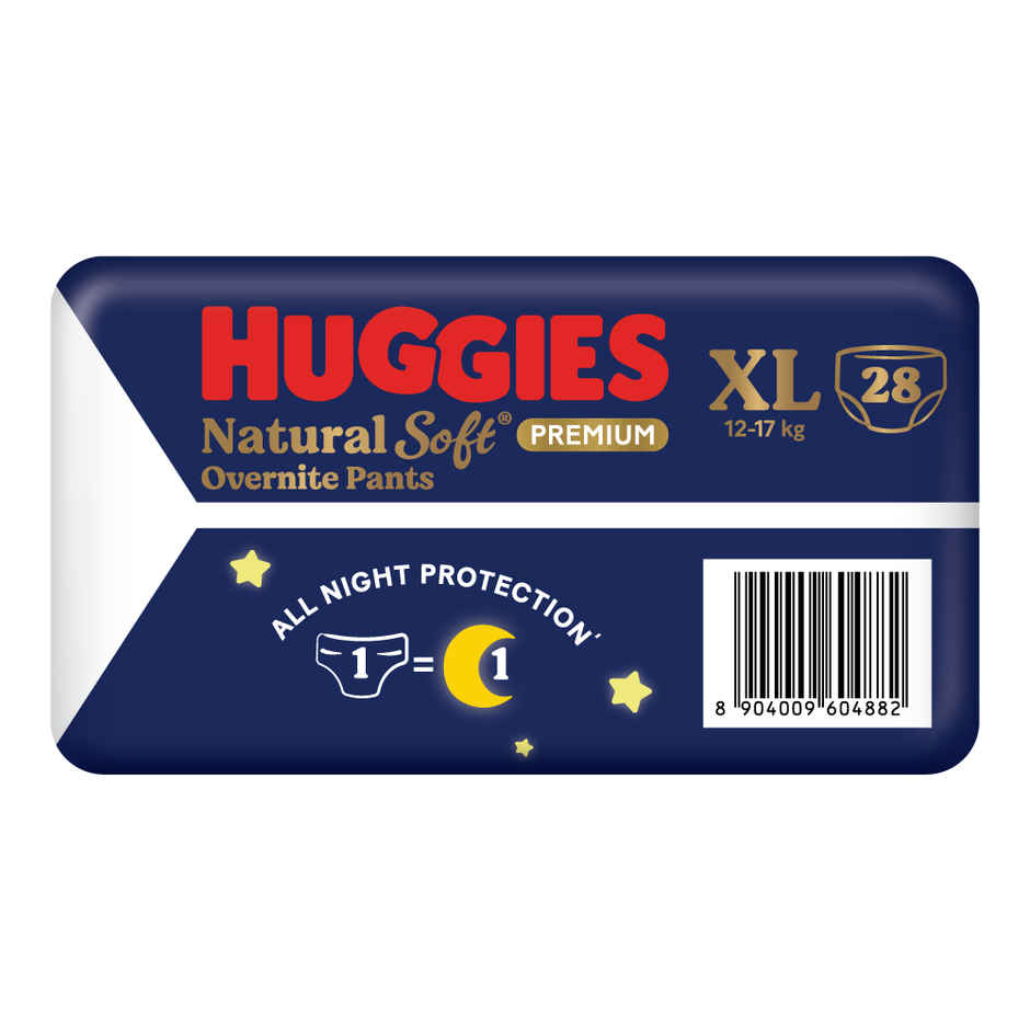 Huggies Natural Soft Overnite Premium Baby Diapers | XL | Keeps baby dry all night with cloud softness