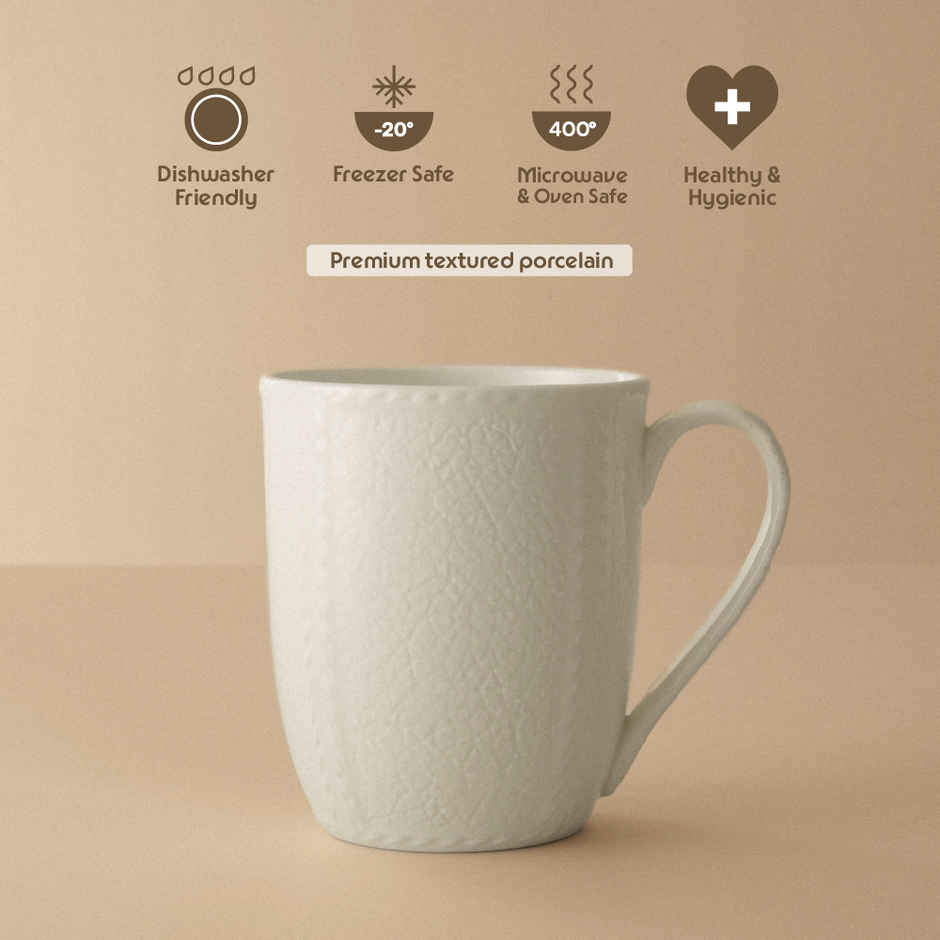 Borosil Porcelia Elva Ivory Tea Coffee Porcelain Mug Set Microwave Dishwasher Safe