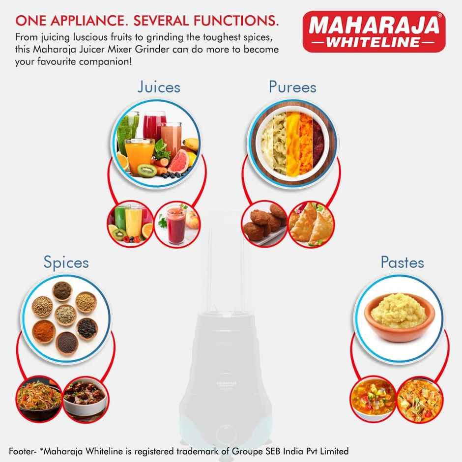 Maharaja Whiteline Plastic Easyblend Mx - 257 Mixer Grinder | 300 W | 2 Jars - Black-Turquoise Blue