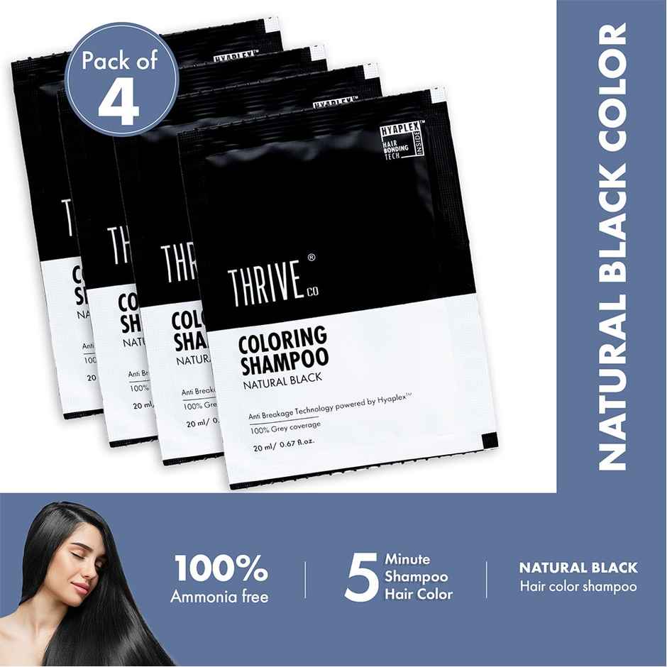 ThriveCo Coloring Shampoo With Hyaplex For Rich - Shiny Colored Hair | Ammonia-Free | Natural Black