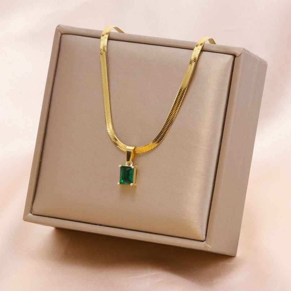 Just Lil Things Gold Elegant Chain Necklace with Emerald Pendant for Women | jltn0610