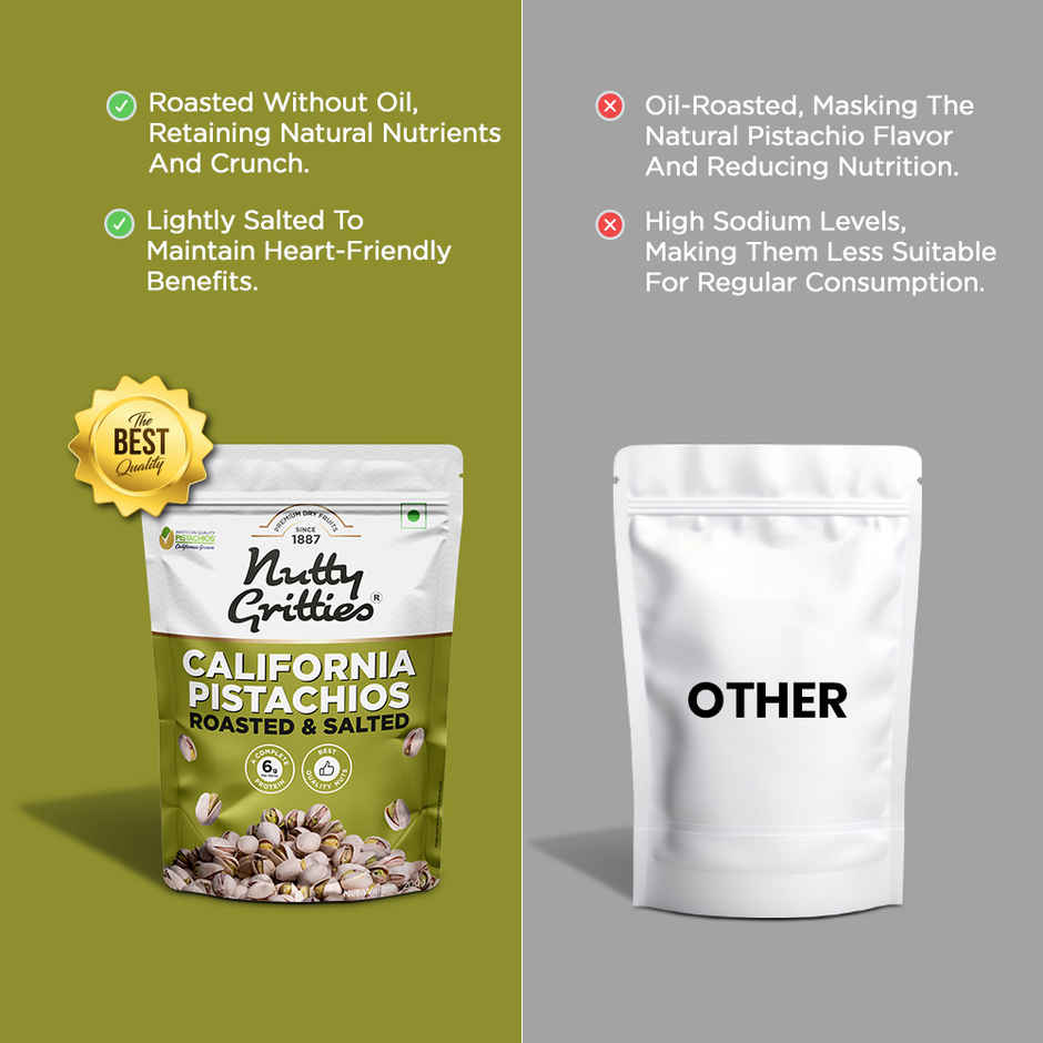 Nutty Gritties Roasted Pistachios - Lightly Salted, Non-Fried, Zero-Oil