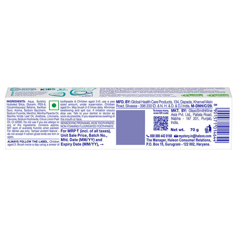 Sensodyne Pronamel Kids Toothpaste, 24Hr Cavity Protection, for 2+ Yrs (Bubble Mint Flavour)