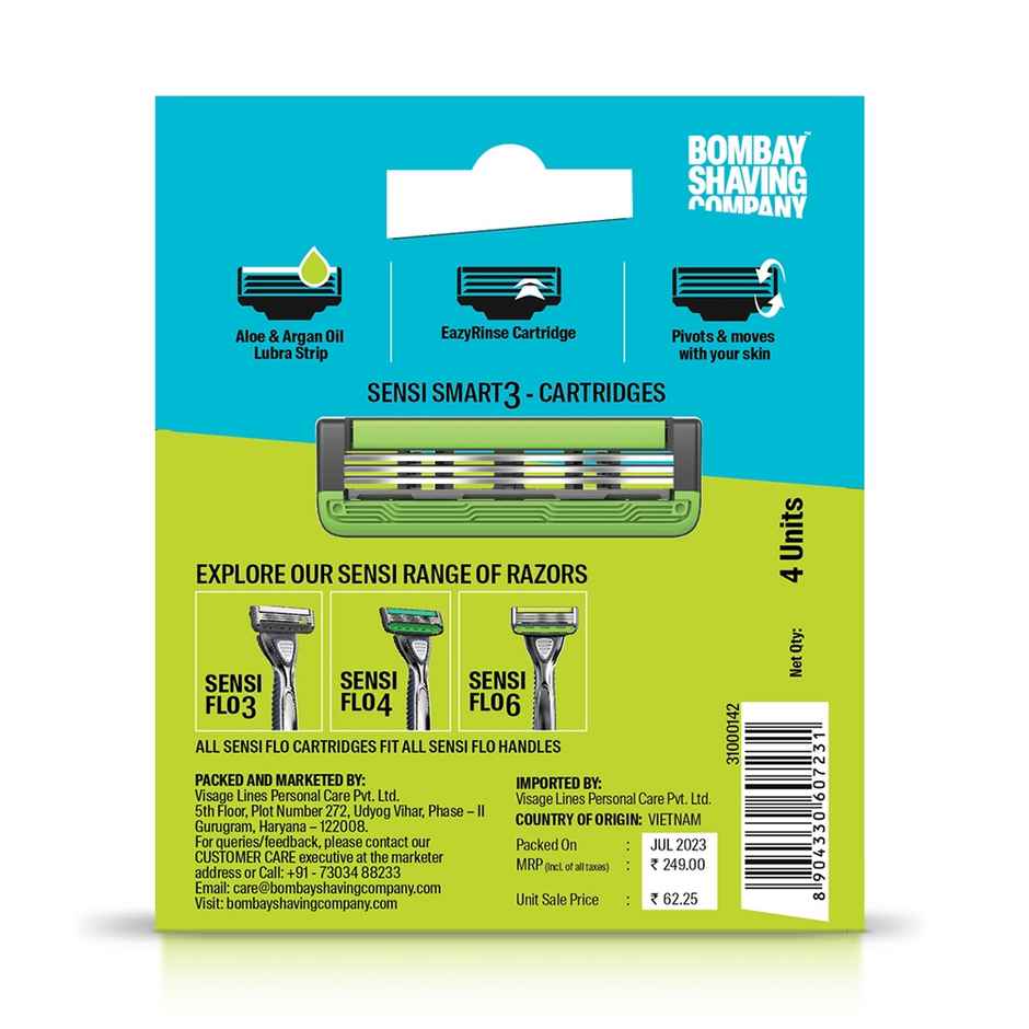 Bombay Shaving Company 3 Blade Razor Cartridges | Pack of 4 blades | Sensi Smart 3