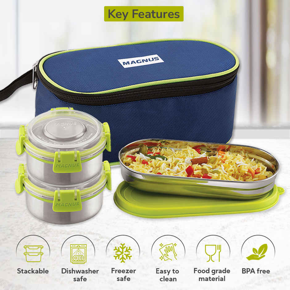 Magnus Avanza 3 Prime Lunch Box Set | Stainless Steel | Airtight Leakproof | Insulated Cover