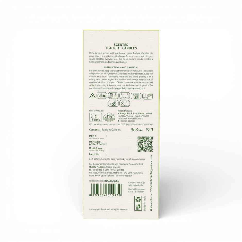 IRIS Lemongrass Scented Tealight Candles | Pack of 10