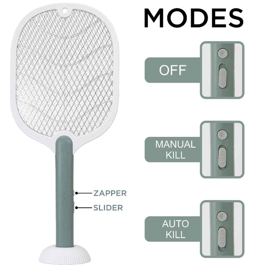 Killato Weird Wolf 2 In 1 UV Light Electric Mosquito Racquet | WHite & Green