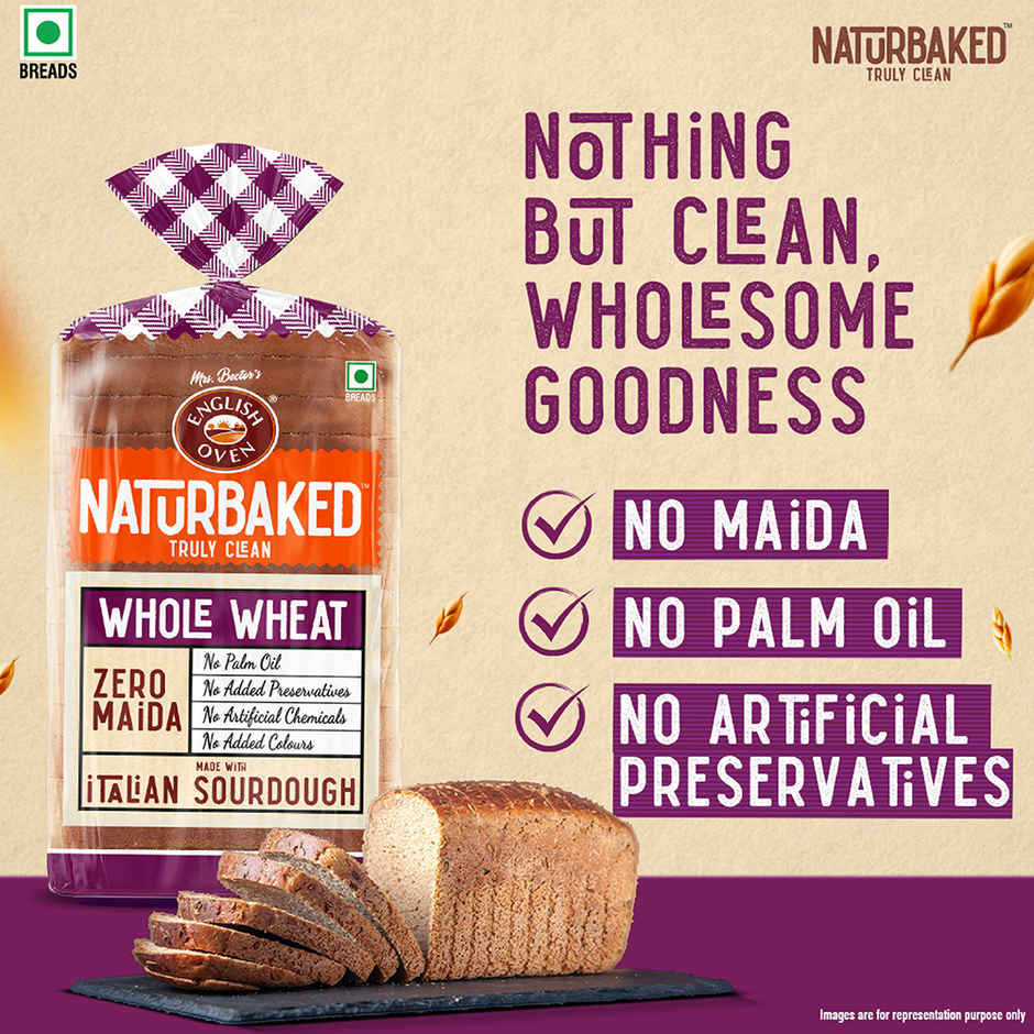 Naturbaked Zero Maida Whole Wheat Bread | No Added Preservatives | Clean Label