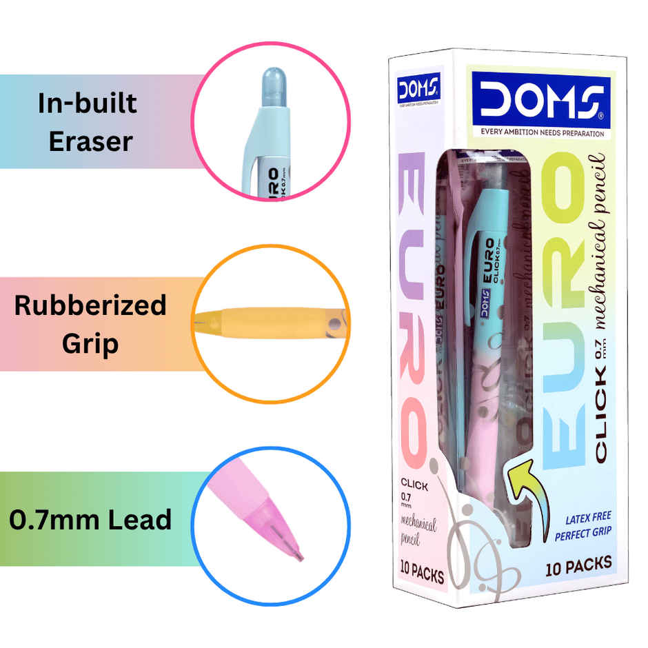 Doms EURO CLICK MECHANICAL PENCIL 0.7 MM PACK OF 10