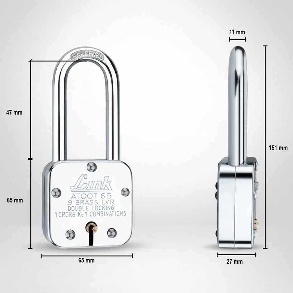 Link Stainless steel Brass Levers With Long Hardened Shackle Atoot 65 LS mm padlock with 3 Keys