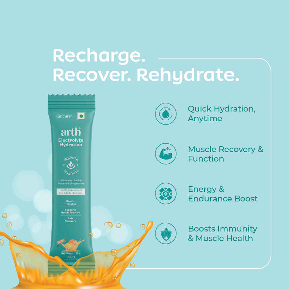 Arth By Emcure Electrolyte for Quick & Daily Hydration | Orange Flavor
