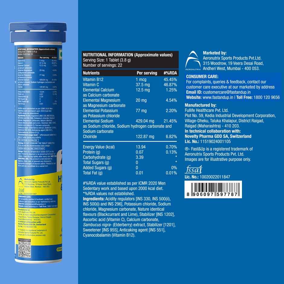 Fast&Up Reload Zero Sugar Energy Drink for Hydration | Ice Current Flavour