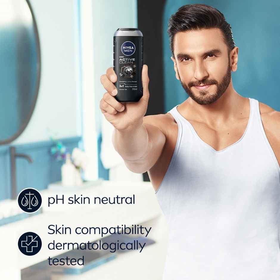 Nivea Men Active Clean with Active Charcoal Shower Gel for Body Face & Hair