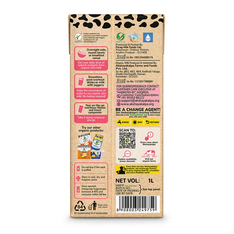 Akshayakalpa Organic Slim Milk - Uht