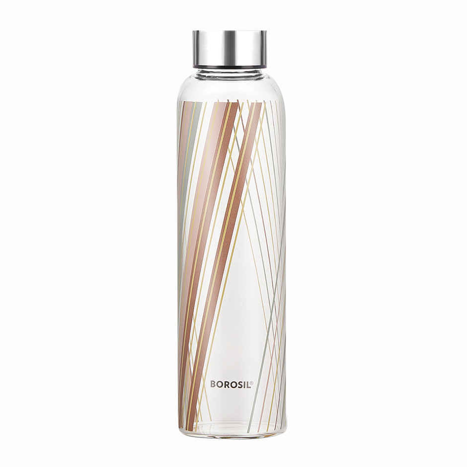 Borosil Prism Narrow Mouth Bottle with Metal Lid Borosilicate Glass Dishwasher Safe