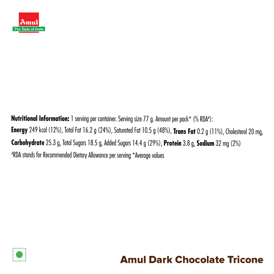 Amul Tricone Dark Choco Ice Cream Cone | Creamy & Enjoyable