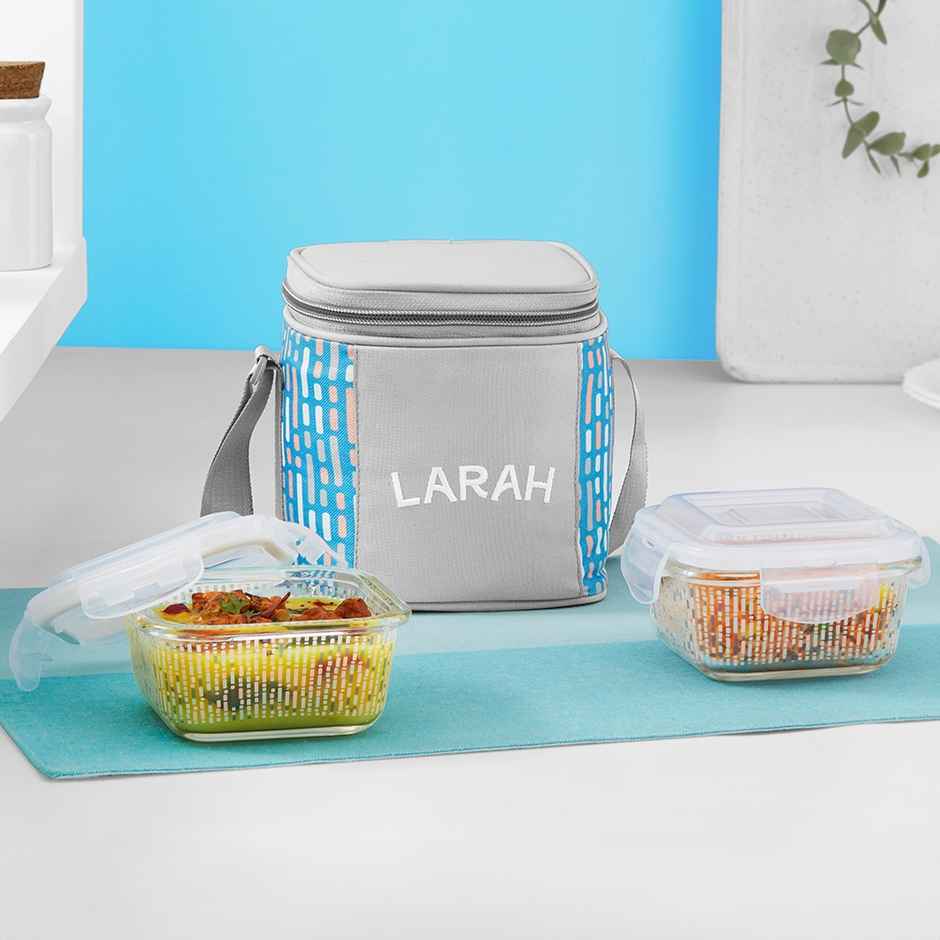 Larah Glassware Vogue Borosilicate Glass Lunchbox 2pc Square Container | 320ml | Microwave Safe