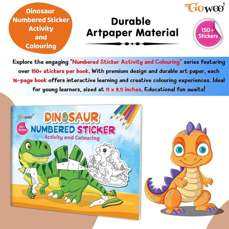 Dinosaur Numbered Sticker Activity and Colouring Book for Age 3+ Kids - Kids Sticker Activity Book