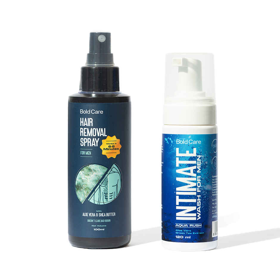 Bold Care Hair Removal Spray With Aloe Vera & Lemon Extract (200g) & Bold Care Aqua Rush Intimate Wash For Men With Tea Tree Oil And Aloe Vera Extract (120ml) Combo