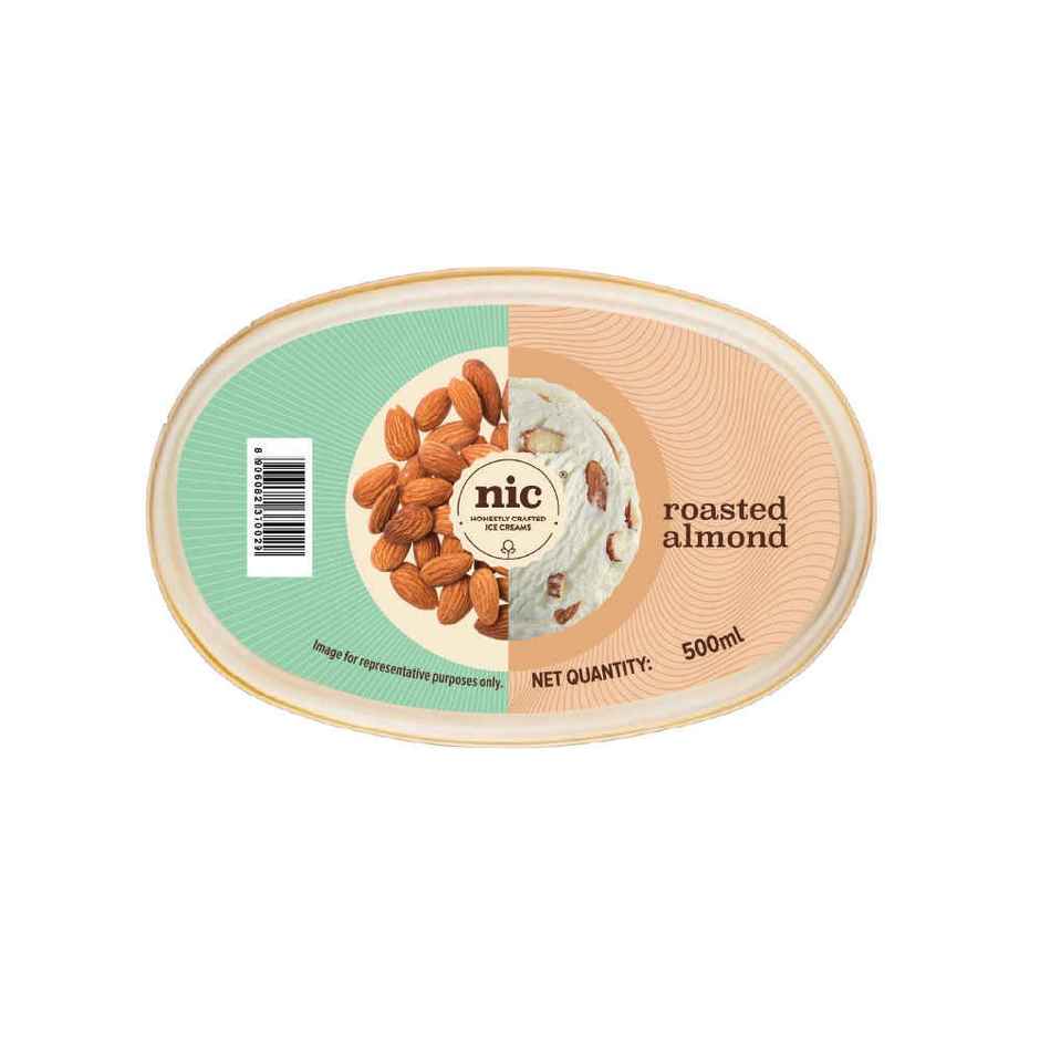 NIC Roasted Almond Ice Cream Tub | Preservative Free | No Artificial Flavors