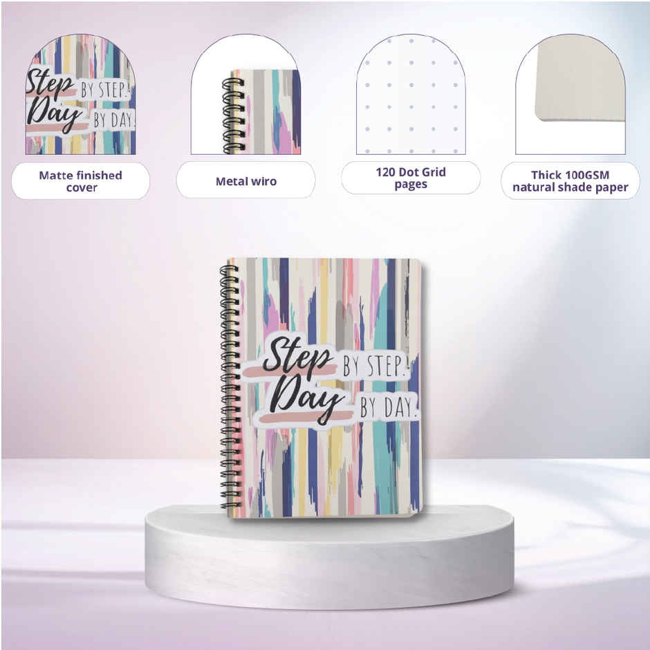 Papboo Dot Grid Spiral Wiro Notebook | 120 Pages | 21 x 15 cm | 90 Gsm | Step By Step