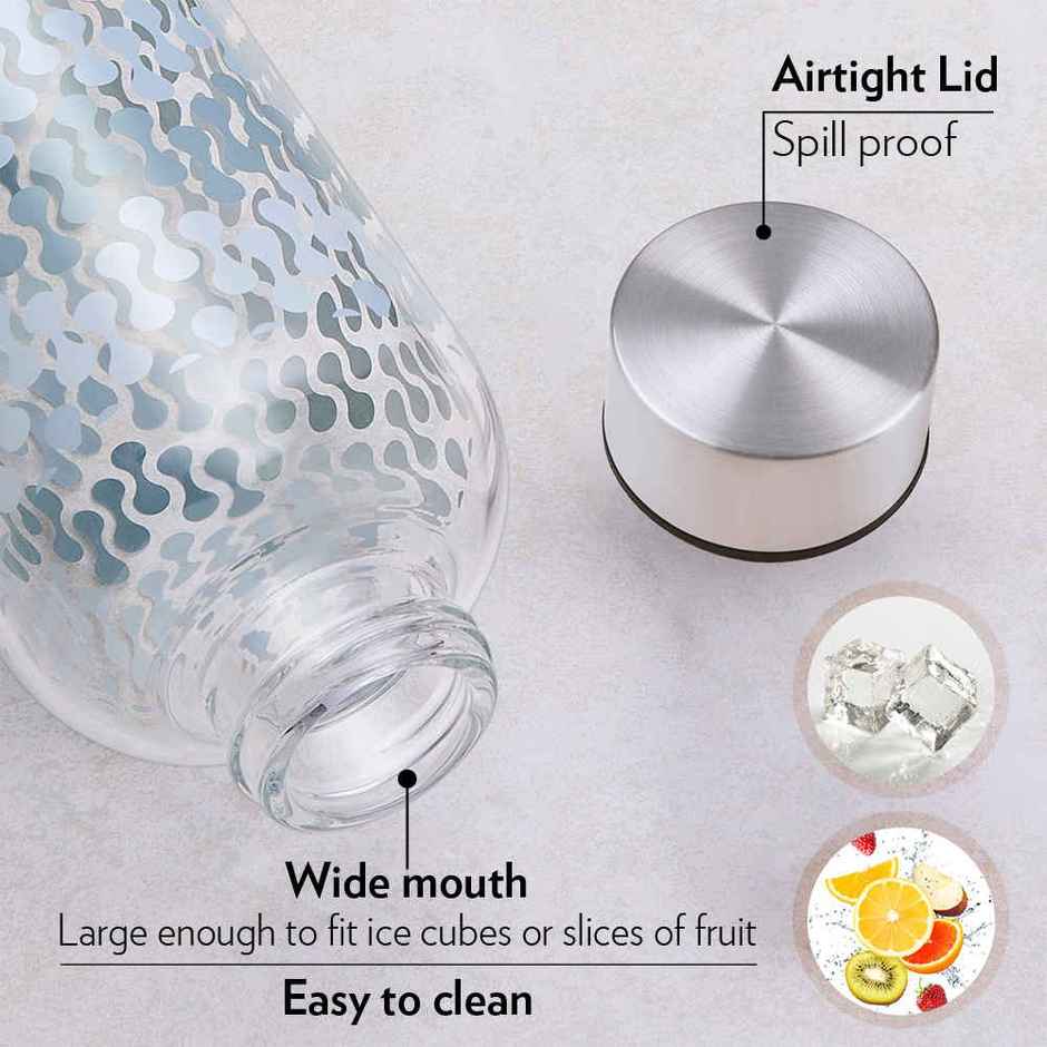 Borosil Vista Narrow Mouth Bottle with Metal Lid Borosilicate Glass Dishwasher Safe