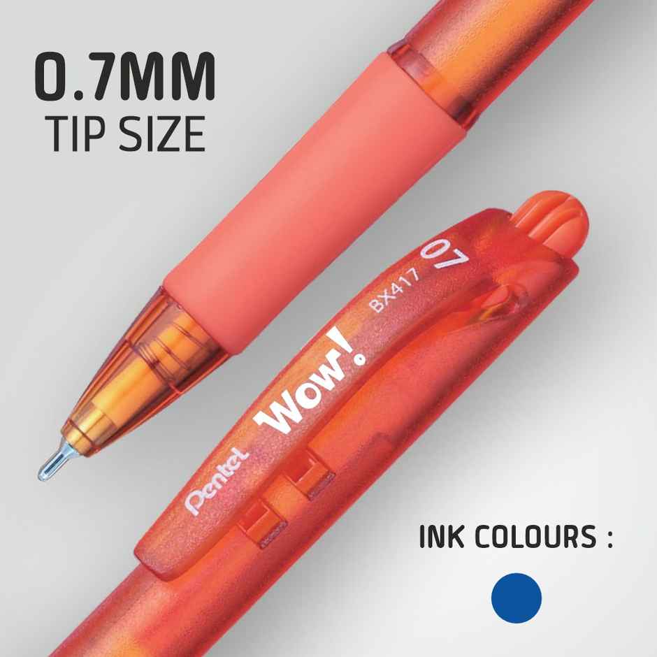 Pentel Wow Ball Pen Asst Body Blue Black Ink