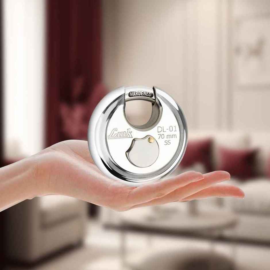 Link Stainless Steel Disc Lock DL-01 70mm with Hardened Shackle & 3 Nickel Silver Keys