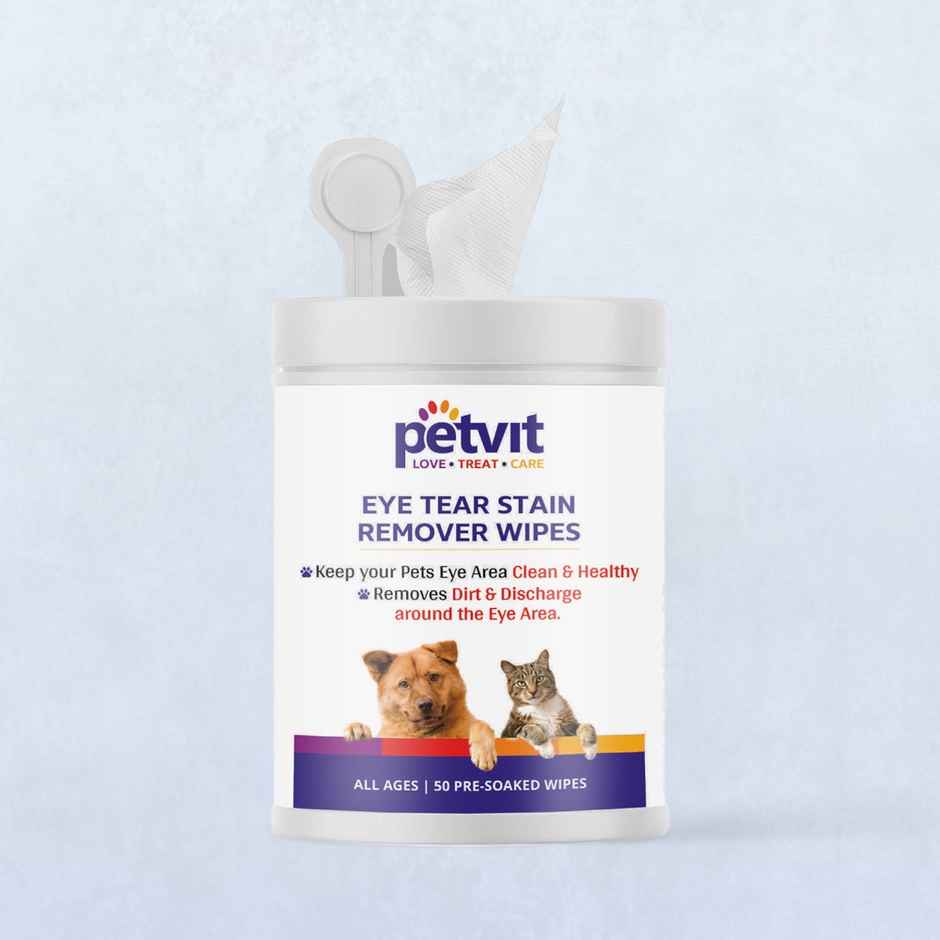 Petvit Eye Tear Stain Remover Wipes For Dogs And Cats - Fragrance Less | 50 Pulls Per Pack
