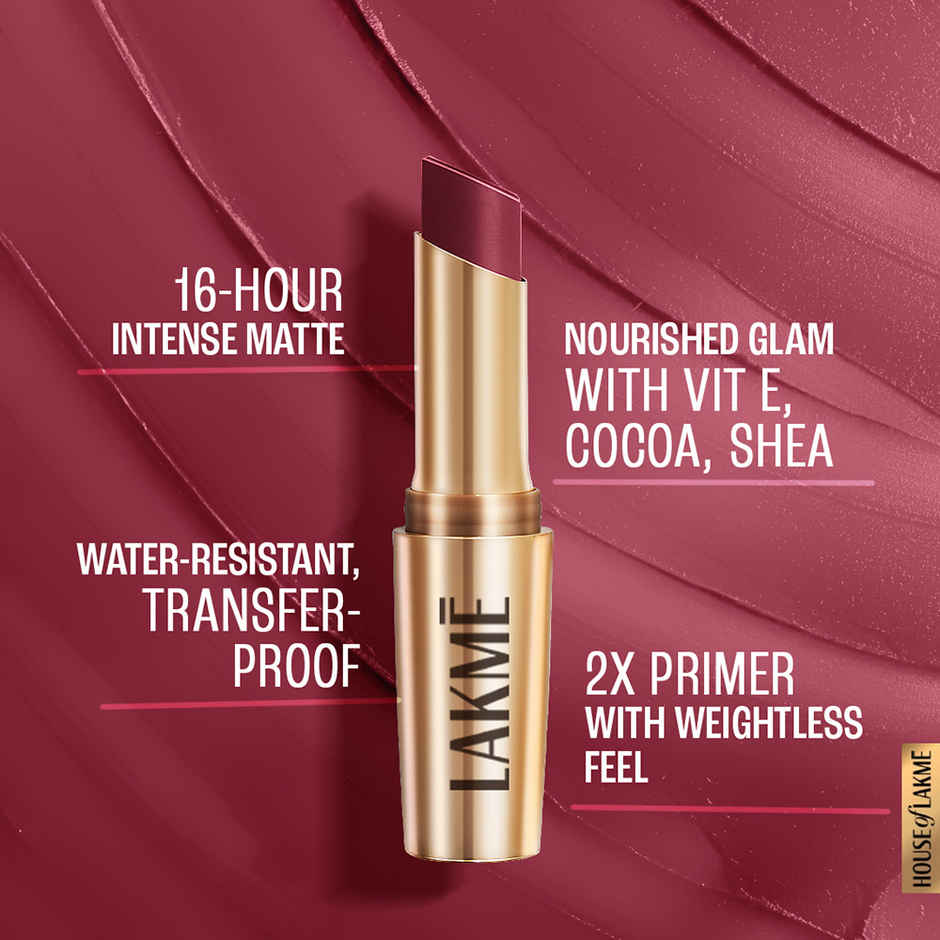 Lakme 9to5 Powerplay Priming Matte Lipstick, Lasts 16hrs, Maroon Mix